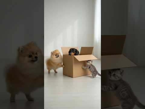 📦 Cardboard Box is the Best Toy! Dog and Cat Team-Up for Box Fun #Dachshund #CutePets #FunnyAnimals